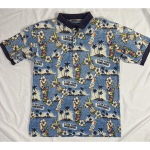 VTG Big‎ Dog Hawaiian Beer Print Men's Polo Shirt Size XL Blue Dos Equis